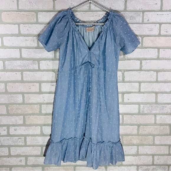 Rungolee Blue Cotton Voile Swiss Dot Flounce Hem Dress Size XS - Picture 2 of 8